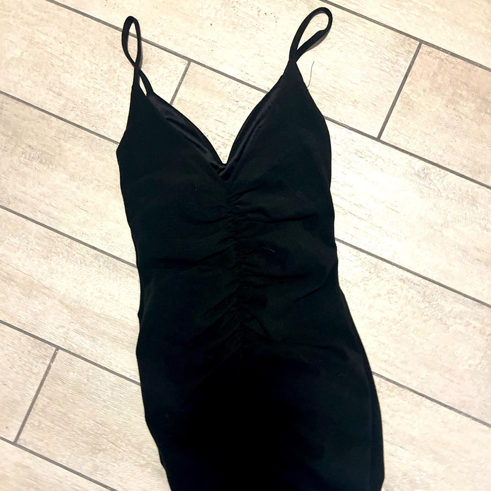 black short dress with spaghetti straps